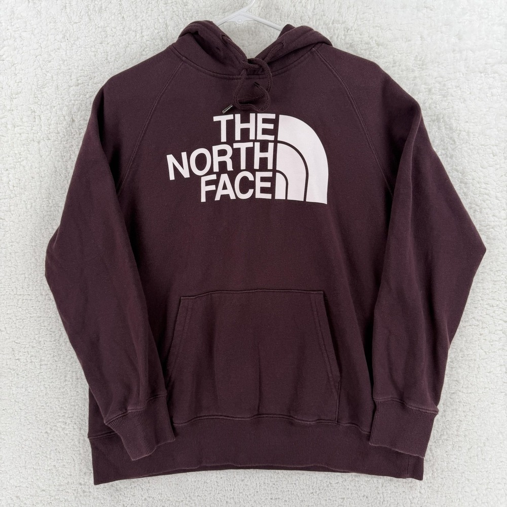 The North Face Hoodie Womens Medium Red Pullover Sweatshirt Logo‎ Fleece Raglan